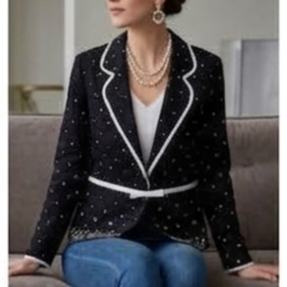 Kim Parrish Collection Polka Dot Embroidered Cotton Stretch Jacket